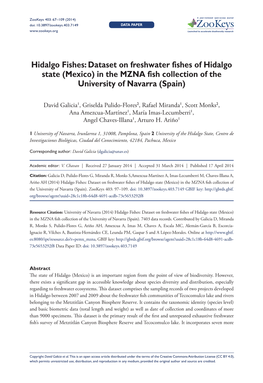 Dataset on Freshwater Fishes of Hidalgo State( Mexico)