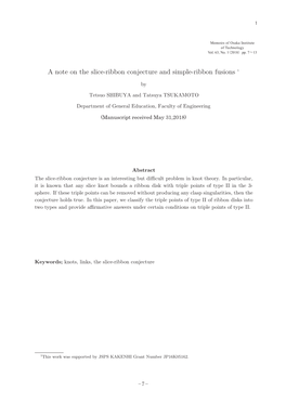 A Note on the Slice-Ribbon Conjecture and Simple-Ribbon Fusions 1