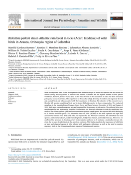 Rickettsia Parkeri Strain Atlantic Rainforest in Ticks (Acari: Ixodidae) of Wild Birds in Arauca, Orinoquia Region of Colombia