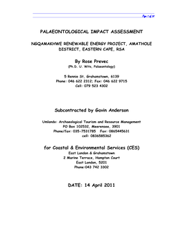 PALAEONTOLOGICAL IMPACT ASSESSMENT by Rose