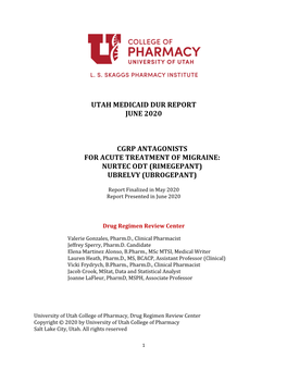 Utah Medicaid Dur Report June 2020 Cgrp Antagonists