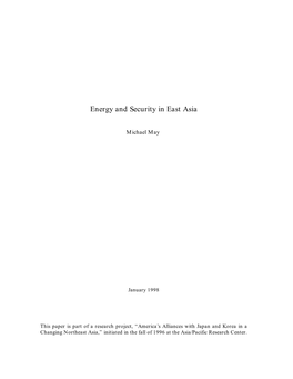 Energy and Security in East Asia