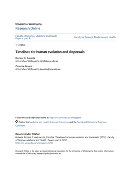 Timelines for Human Evolution and Dispersals