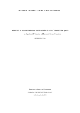 Ammonia As an Absorbent of Carbon Dioxide in Post-Combustion Capture