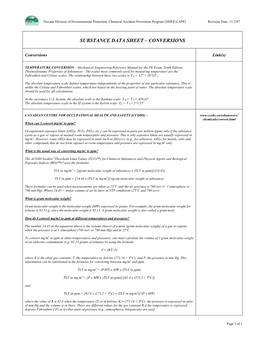 Substance Data Sheet – Conversions