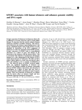 Htert Associates with Human Telomeres and Enhances Genomic Stability and DNA Repair