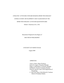 Athletes' Attitudes Toward Seeking Sport Psychology