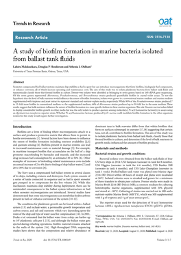 A Study of Biofilm Formation in Marine Bacteria Isolated from Ballast Tank