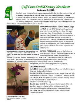 Gulf Coast Orchid Society Newsletter September 9, 2018