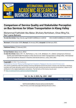 Comparison of Service Quality and Stakeholder Perception on Bus Services for Urban Transportation in Klang Valley