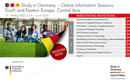 Study in Germany – Online Information Sessions South and Eastern Europe, Central Asia 13 – 14 May 2020, 2 P.M