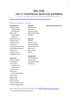 Unit 11 Cranial Nerves, Spinal Cord, and Reflexes