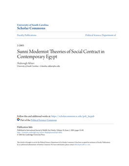 Sunni Modernist Theories of Social Contract in Contemporary Egypt Shahrough Akhavi University of South Carolina - Columbia, Akhavi@Sc.Edu
