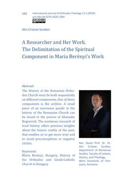 A Researcher and Her Work. the Delimitation of the Spiritual Component in Maria Berényi’S Work