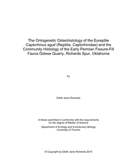 Reptilia: Captorhinidae) and the Community Histology of the Early Permian Fissure-Fill Fauna Dolese Quarry, Richards Spur, Oklahoma