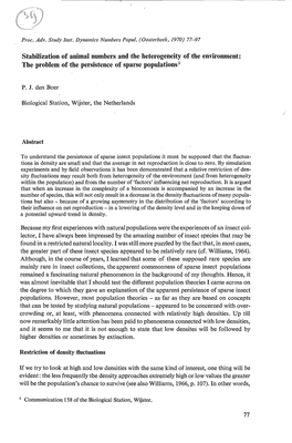 Stabilization of Animal Numbers and the Heterogeneity of the Environment: the Problem of the Persistence of Sparse Populations 1