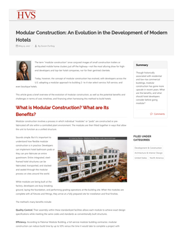 Modular Construction: an Evolution in the Development of Modern Hotels