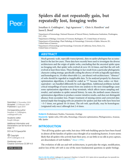 Spiders Did Not Repeatedly Gain, but Repeatedly Lost, Foraging Webs