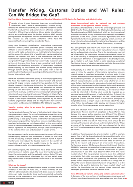 Transfer Pricing, Customs Duties and VAT Rules