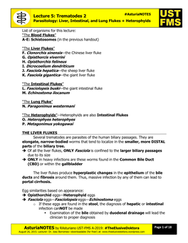 Liver, Intestinal, and Lung Flukes + Heterophyids