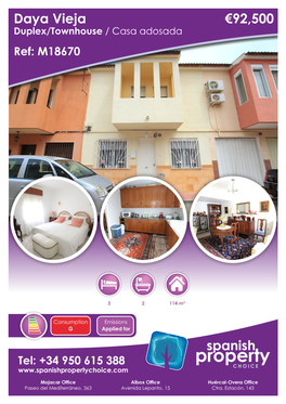 Daya Vieja €92,500 Duplex/Townhouse / Casa Adosada Ref: M18670