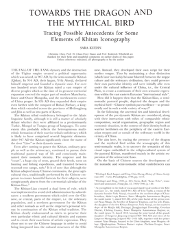 TOWARDS the DRAGON and the MYTHICAL BIRD Tracing Possible Antecedents for Some Elements of Khitan Iconography