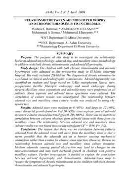 Relationship Between Adenoid Hypertrophy and Chronic Rhinosinusitis in Children