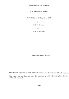 United States Earthquakes, 1980 Open-File Report 84 -980 Prepared