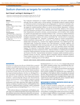 Sodium Channels As Targets for Volatile Anesthetics