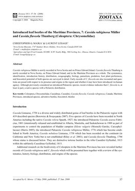 Zootaxa, Introduced Leaf Beetles of the Maritime Provinces, 7: Cassida