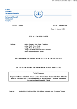 ICC-01/04-02/06 Date: 14 August 2020 the APPEALS CHAMBER Before