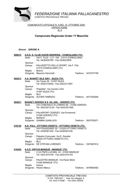 Federazione Italiana Pallacanestro Comitato Provinciale Treviso