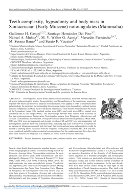 Teeth Complexity, Hypsodonty and Body Mass in Santacrucian (Early Miocene) Notoungulates (Mammalia) Guillermo H