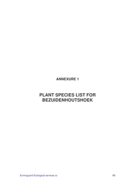 Plant Species List for Bezuidenhoutshoek