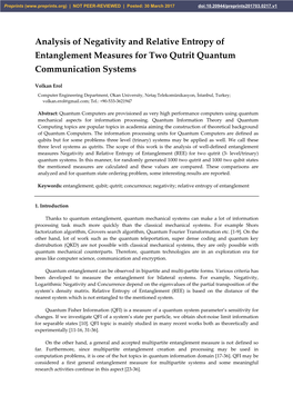 Analysis of Negativity and Relative Entropy of Entanglement Measures for Two Qutrit Quantum Communication Systems