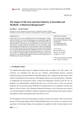 The Impact of the Iron and Steel Industry to Karabük and Sheffield: a Historical Background**
