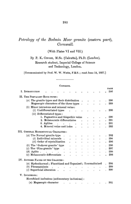 Petrology of the Bodmin Moor Granite (Eastern Part), Cornwall