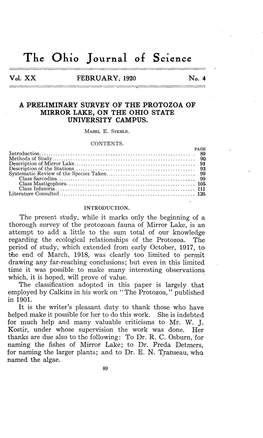 A Preliminary Survey of the Protozoa of Mirror Lake, on the Ohio State University Campus