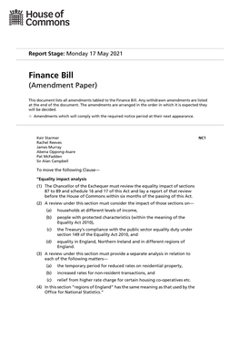 Finance Bill (Amendment Paper)