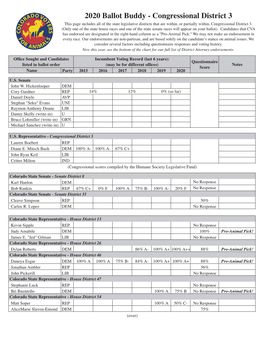 2020 Ballot Buddy - Congressional District 3 This Page Includes All of the State Legislative Districts That Are Within, Or Partially Within, Congressional District 3