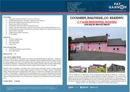 COOLMEEN, BALLYHALE, CO. KILKENNY. • 8 Stables Plus Tack Room / Work Shed / Haybarn with Two Lean-Tos’ • Sand Arena with Post and Rail Fencing Just Off the Yard