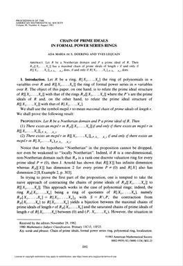 Chain of Prime Ideals in Formal Power Series Rings