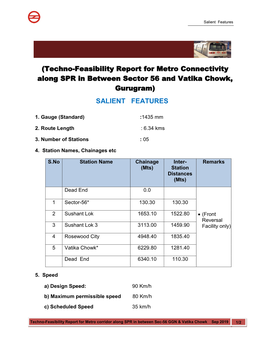 Techno-Feasibility Report for Metro Connectivity Along SPR in Between Sector 56 and Vatika Chowk, Gurugram