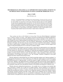 The Problem of Apollonius As an Opportunity for Teaching Students to Use Reflections and Rotations to Solve Geometry Problems Via Ga