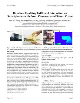 Handsee: Enabling Full Hand Interaction on Smartphones with Front Camera-Based Stereo Vision