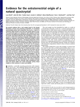 Evidence for the Extraterrestrial Origin of a Natural Quasicrystal