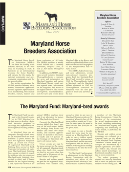 Maryland-Bred Runners and Stakes Horses of 2015 M a Ryl a Nd