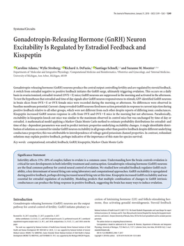 Gonadotropin-Releasing Hormone (Gnrh) Neuron Excitability Is Regulated by Estradiol Feedback and Kisspeptin