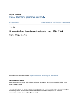 Lingnan College Hong Kong : President's Report 1983-1984