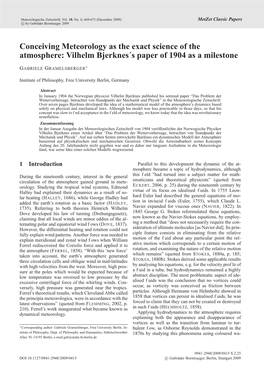 Conceiving Meteorology As the Exact Science of the Atmosphere: Vilhelm Bjerknes´S Paper of 1904 As a Milestone